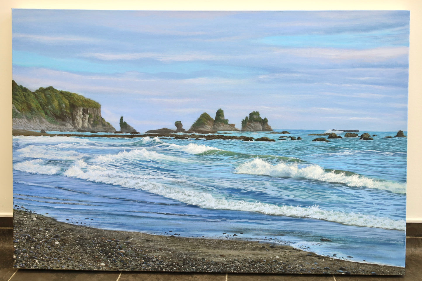 “Rugged Rhythm” Motukiekie Beach Original Painting 910mmx610mm
