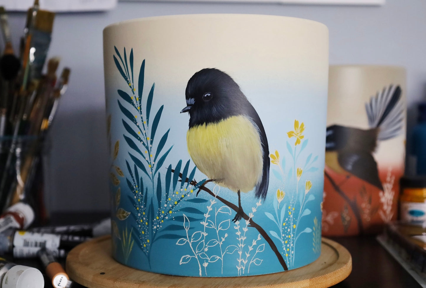 Coastal Tomtit 20cm Handpainted Pot