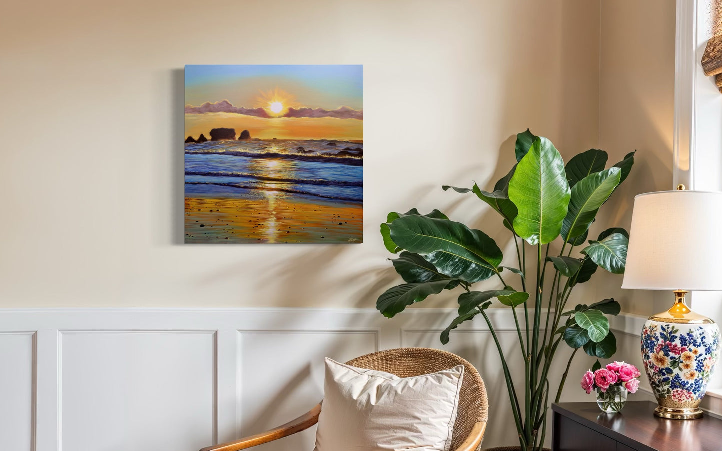 “Ocean Ember” Motukiekie Beach Original Painting 50x50cm