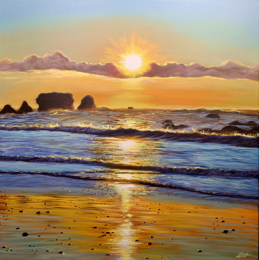 “Ocean Ember” Motukiekie Beach Original Painting 50x50cm