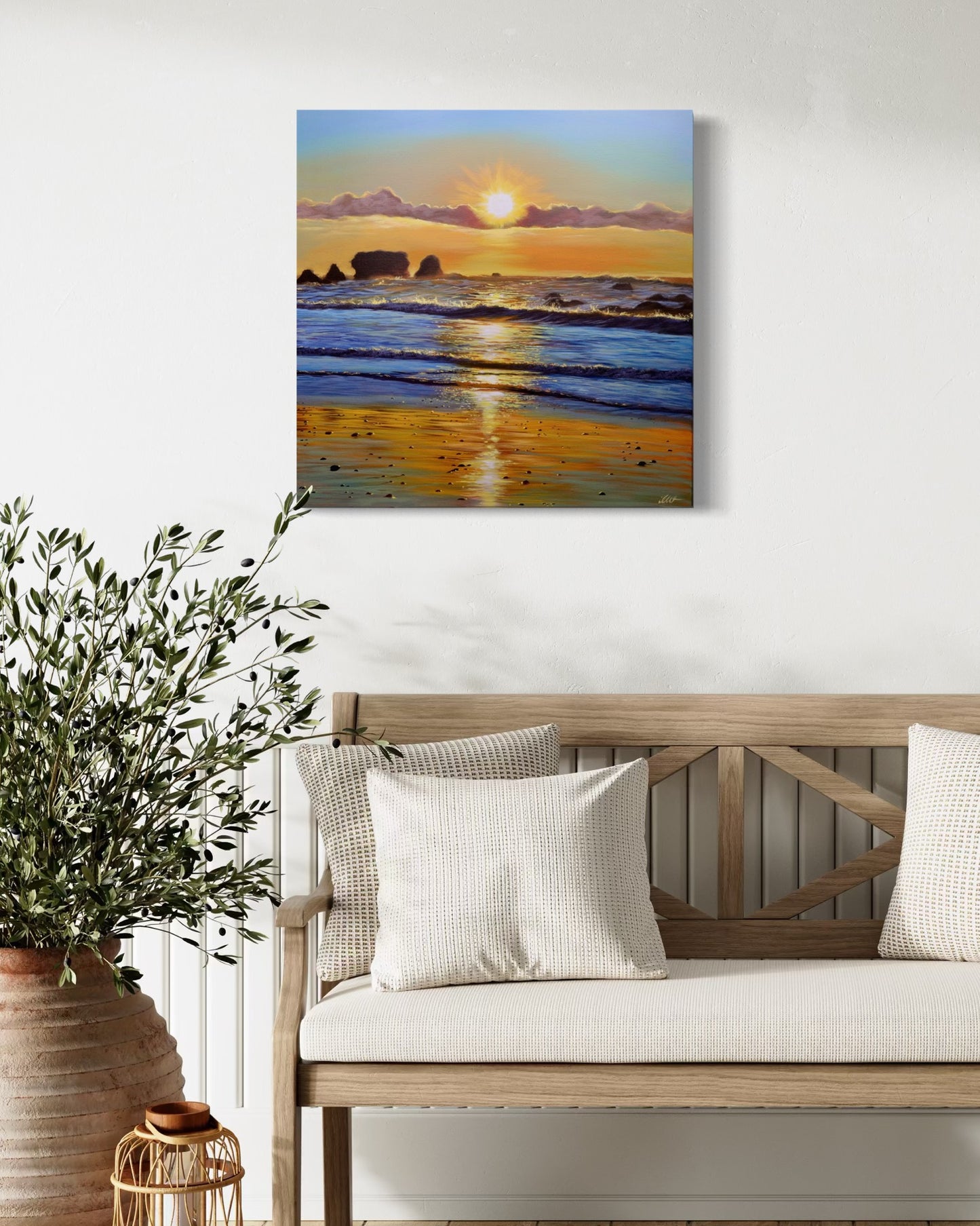 “Ocean Ember” Motukiekie Beach Original Painting 50x50cm