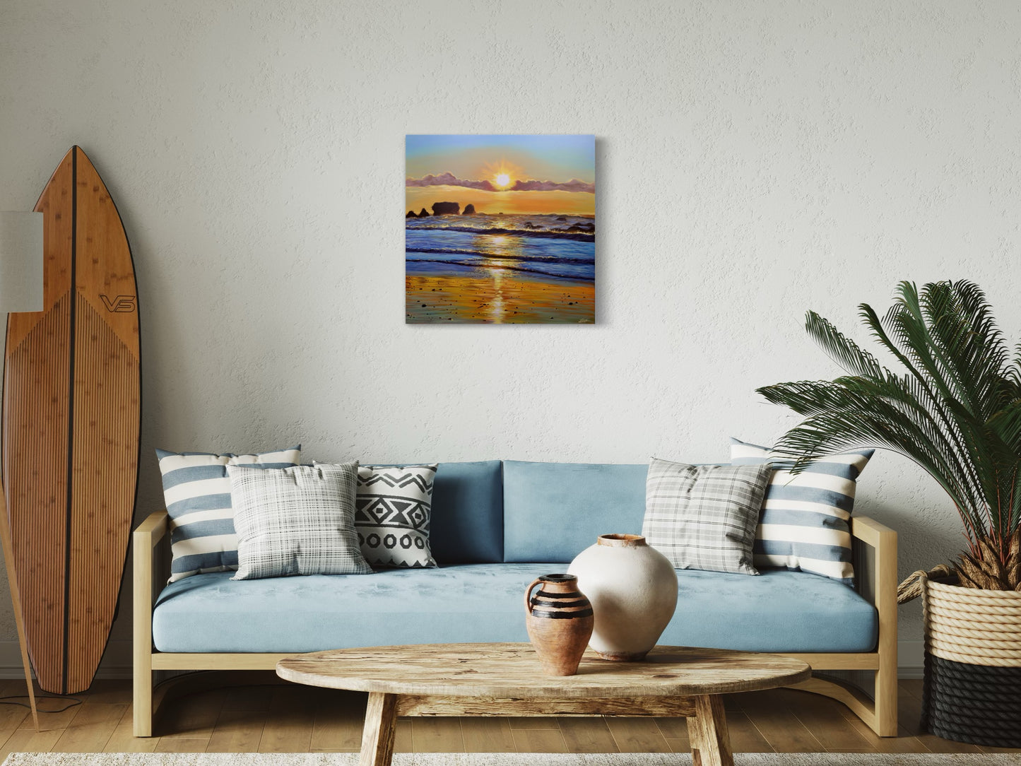 “Ocean Ember” Motukiekie Beach Original Painting 50x50cm