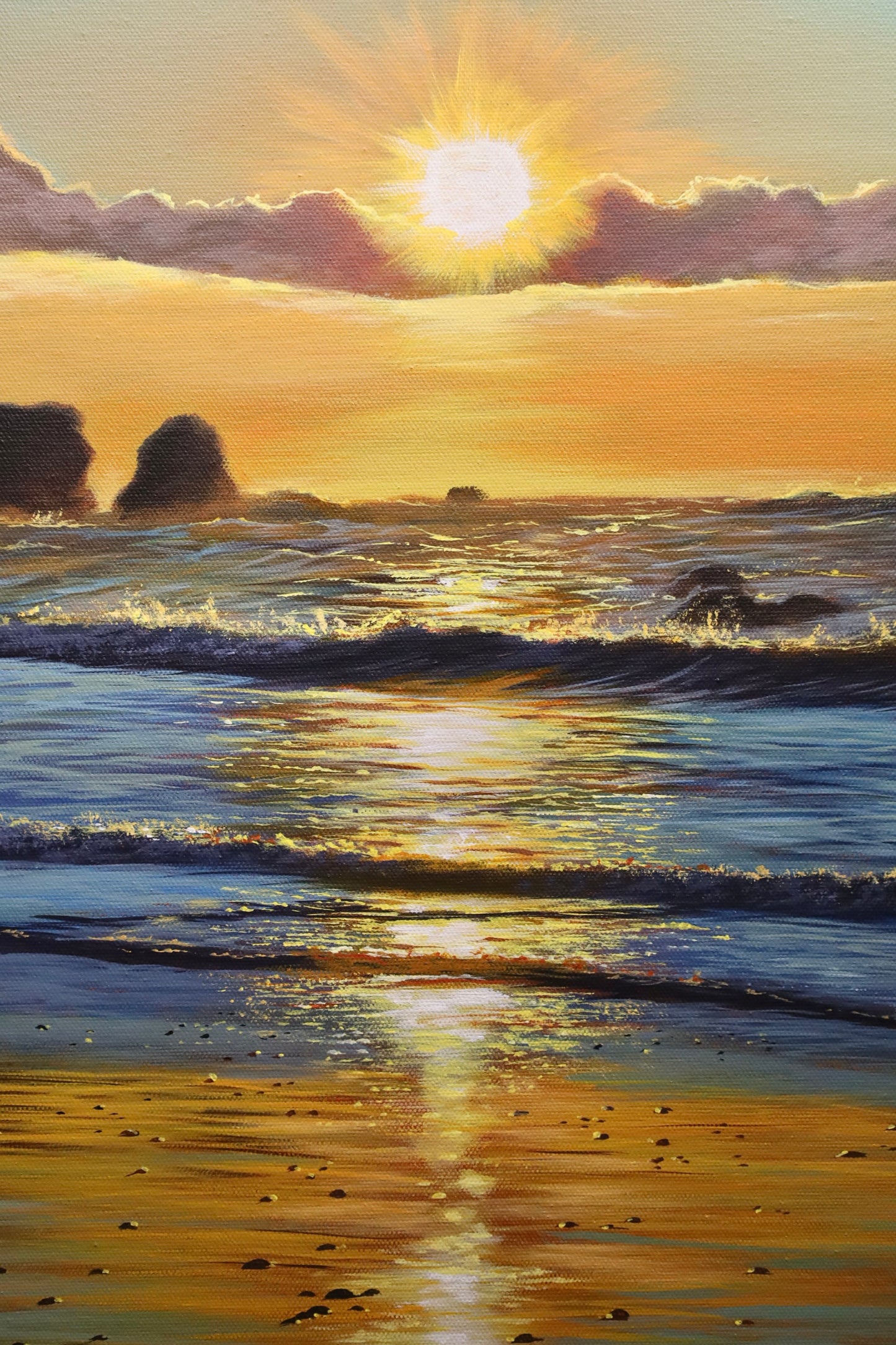 “Ocean Ember” Motukiekie Beach Original Painting 50x50cm