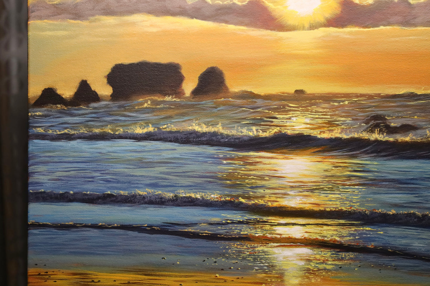 “Ocean Ember” Motukiekie Beach Original Painting 50x50cm