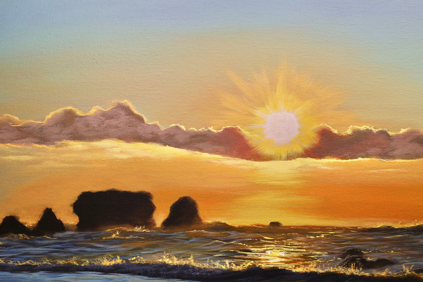 “Ocean Ember” Motukiekie Beach Original Painting 50x50cm