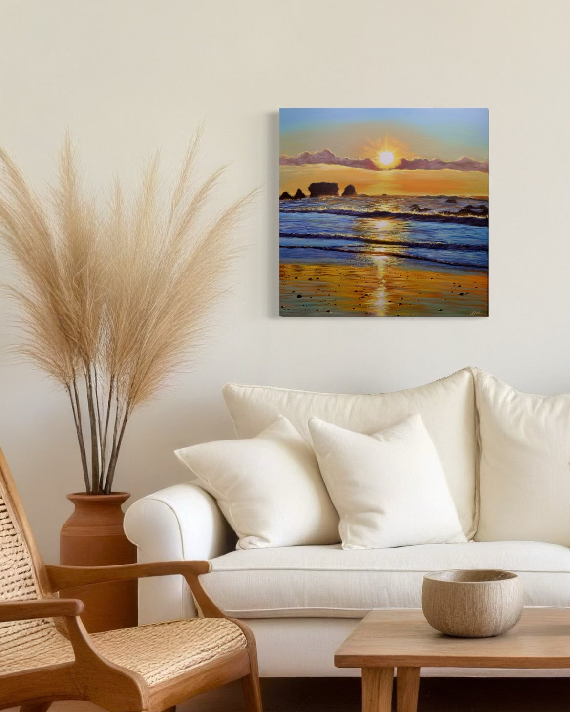 “Ocean Ember” Motukiekie Beach Original Painting 50x50cm