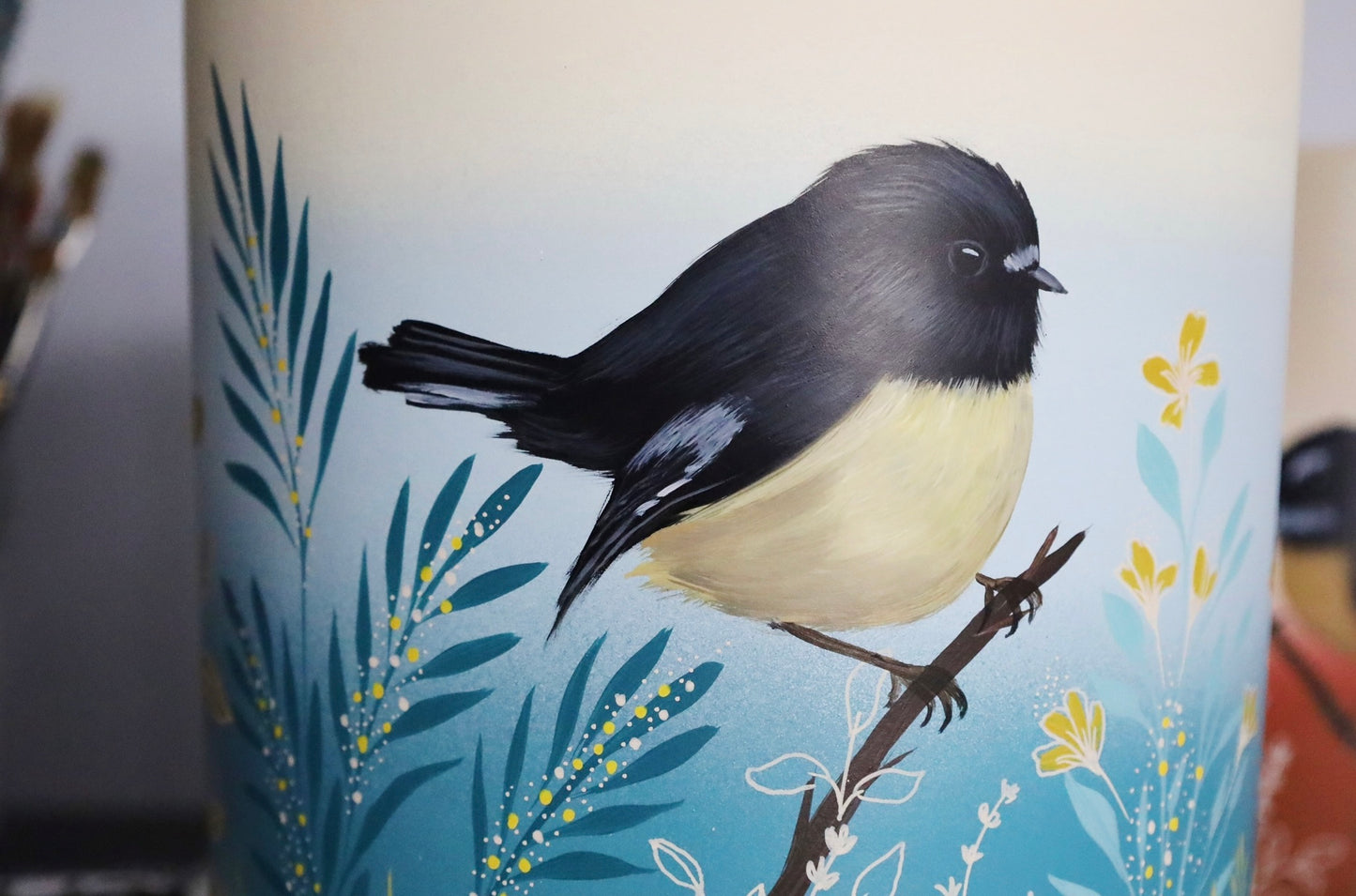 Coastal Tomtit 20cm Handpainted Pot