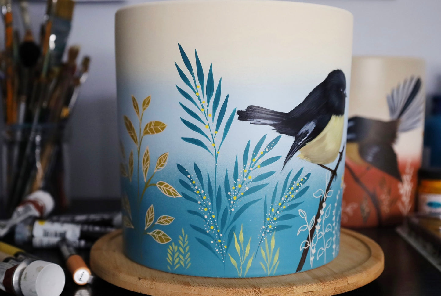 Coastal Tomtit 20cm Handpainted Pot